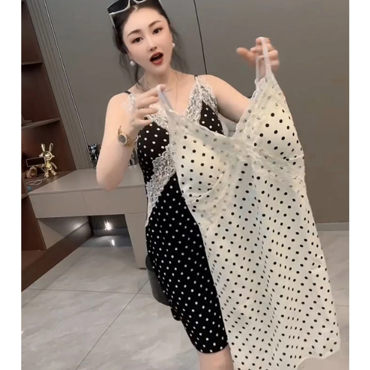 2025夏季新款带胸垫波点蕾丝花边裙纯欲风性感显瘦韩版居家睡衣女