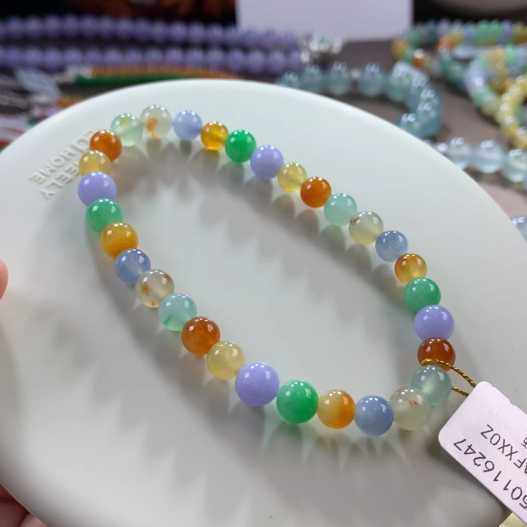 翡翠手链未镶嵌浓艳彩多宝手串