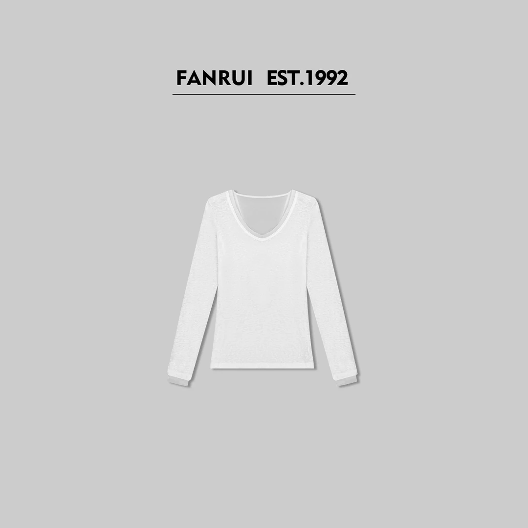 FANRUI/泛芮「日照和煦」镂空假两件时尚百搭设计感长袖T恤XL15231
