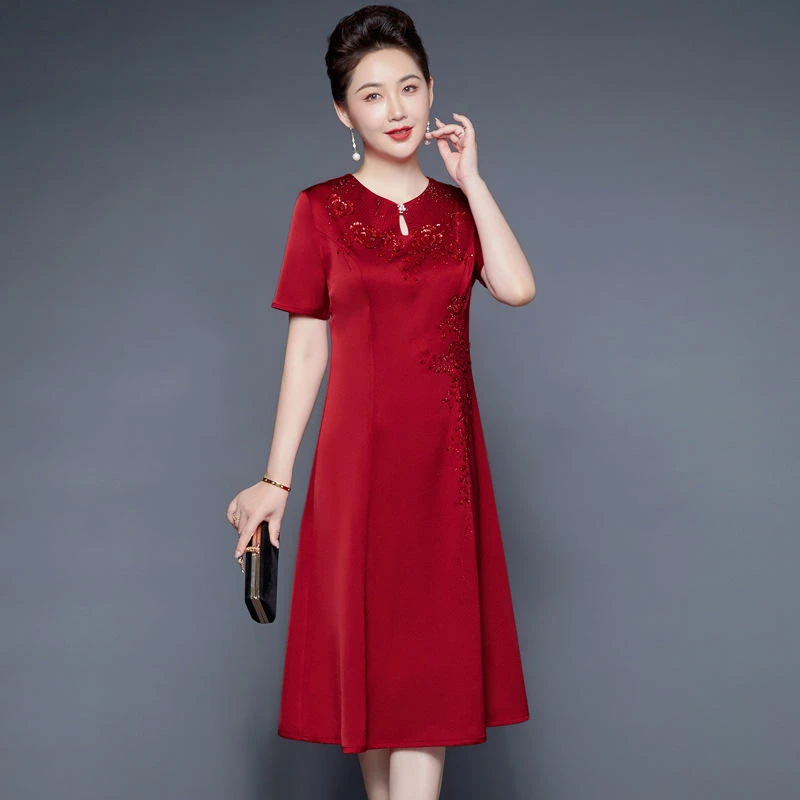 醋酸面料喜婆婆婚宴装婚礼礼服2023新款女气质大码妈妈连衣裙