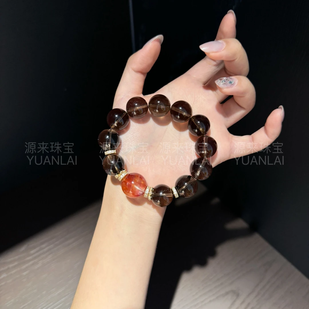 YY83*黯渊焰心*天然茶水红胶花手串E