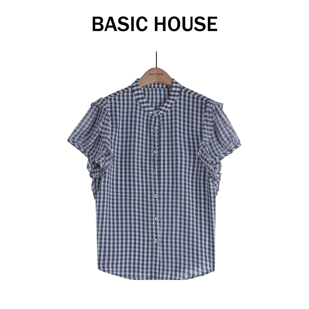 Basic House/百家好显瘦气质时尚夏季复古格纹衬衫B1335B54G42-1