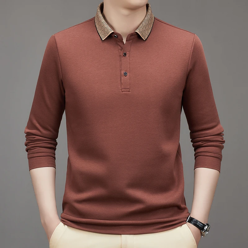 2024年冬季奥丽绒男士加绒加厚款男士长袖polo款男士休闲23833