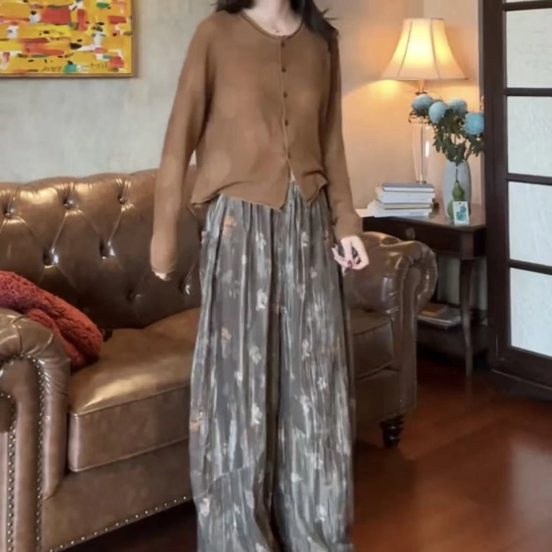 早秋韩系氛围感复古棕色开衫休闲裤子女装