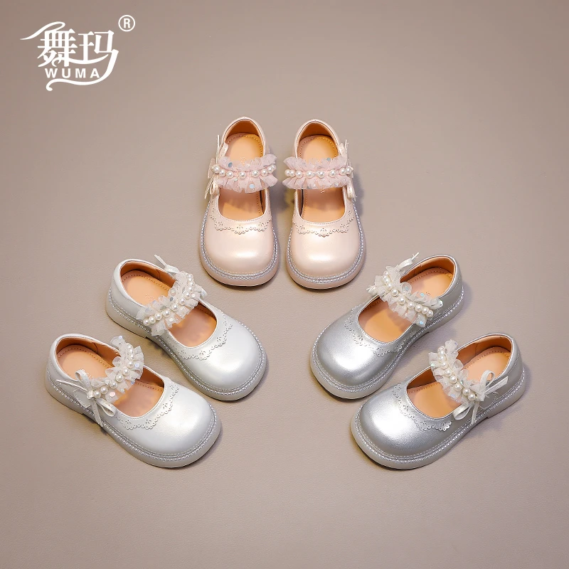 舞玛女童鞋子儿童小皮鞋2025新款秋季玛丽珍软底网纱公主鞋538352