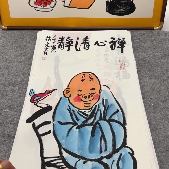 国画手绘禅意画一物一拍