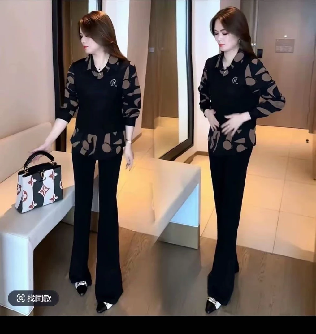 假两件衬衫女2025秋季新款女装中年妈妈时尚小衫拼接长袖衬衣 555