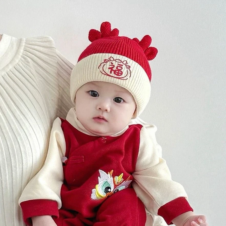 休闲婴儿帽子秋冬季毛线帽可爱超萌小月龄男女宝宝冬天过年儿童护