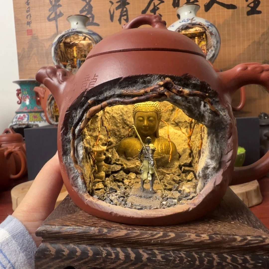 金***刚无花朵紫砂壶微景观茶壶