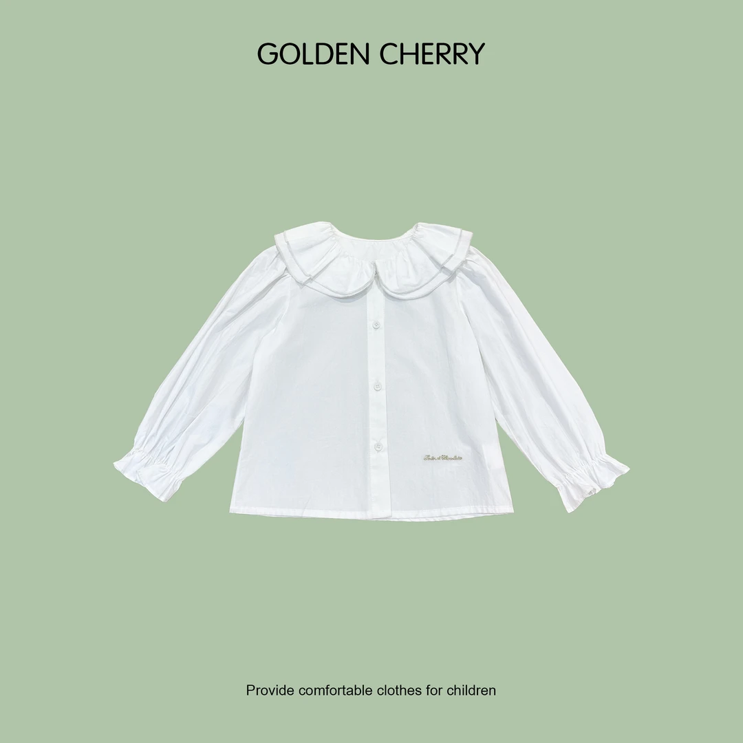 【Golden cherry】女童白色双层领泡泡袖洋气衬衫567290