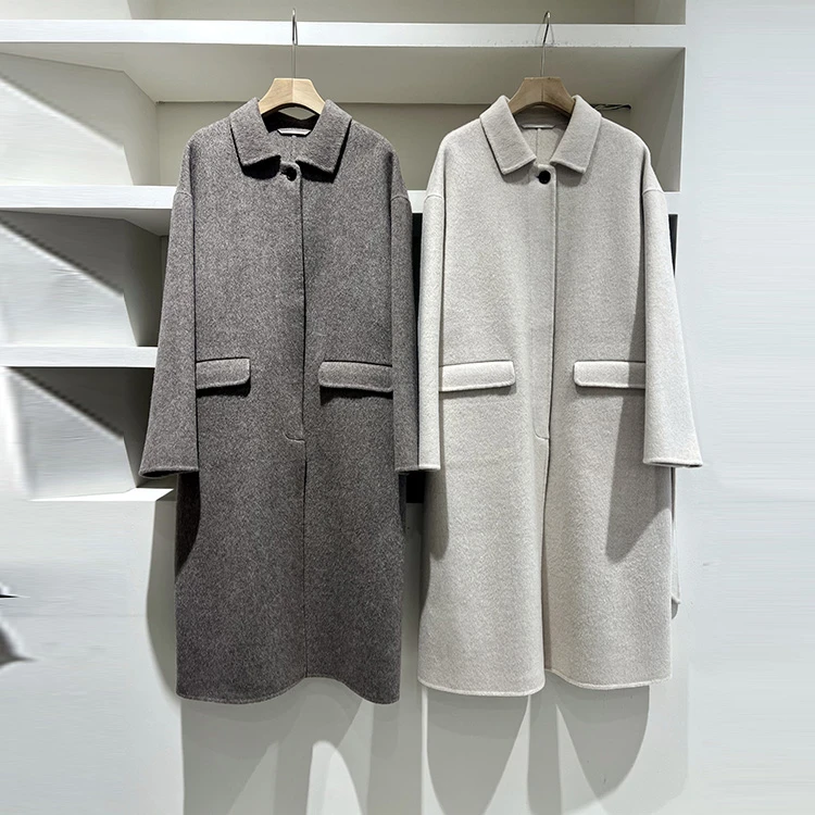 晶哥鱼鱼女款秋冬骆驼绒复古肌理感中长款毛呢大衣 98135