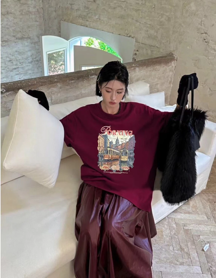 夏季新款大版T恤短袖女装时尚宽松休闲百搭上衣潮圆领短袖T恤