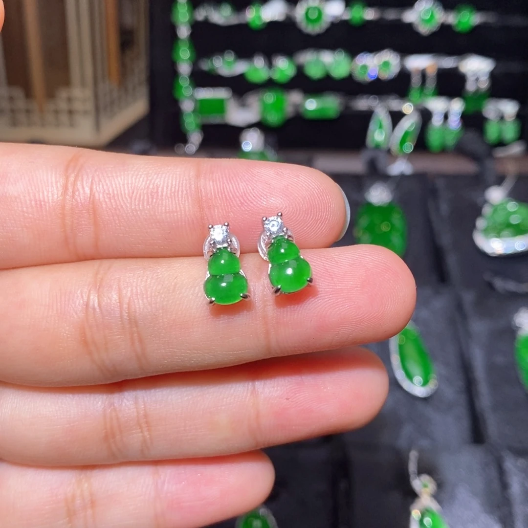 银S925镶嵌翡翠耳饰天然翡翠