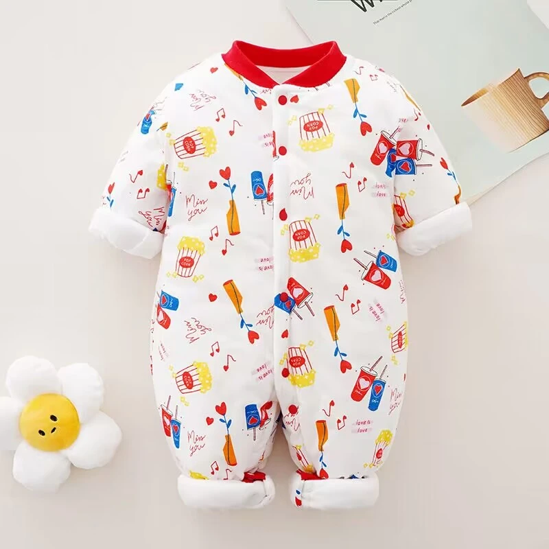 120克婴儿薄棉连体衣保暖夹棉新生儿棉衣纯棉无骨宝宝哈衣爬爬服