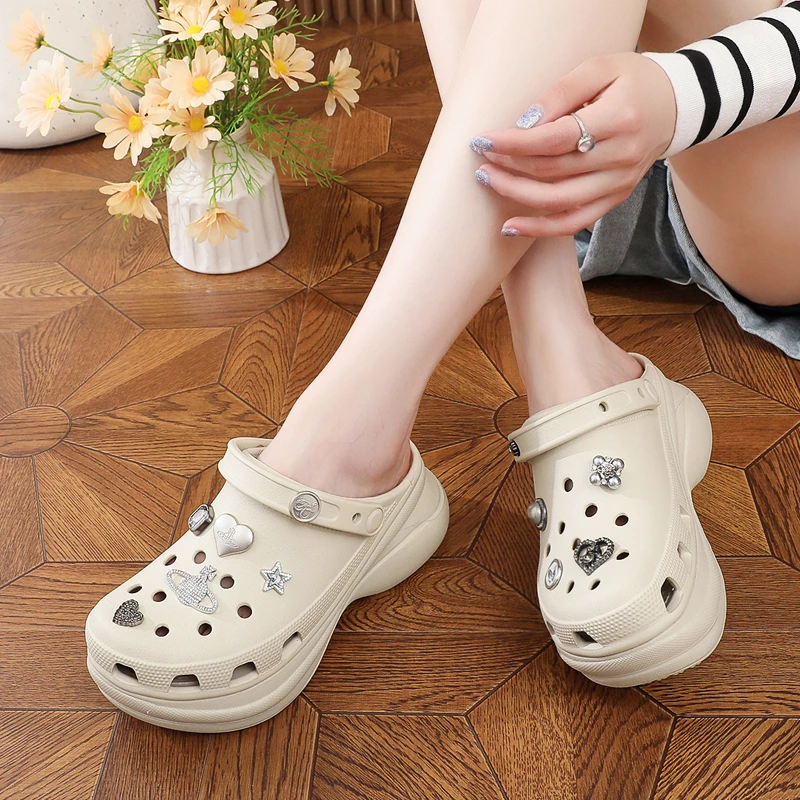 鲸鱼款公主风洞洞鞋中跟半拖休闲风百搭显腿长软底外穿