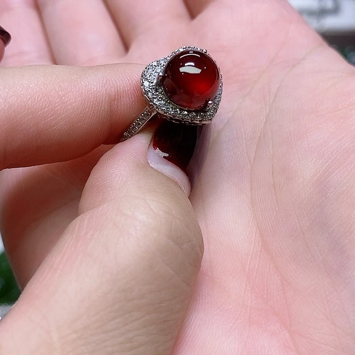 石榴石戒指银S925镶嵌