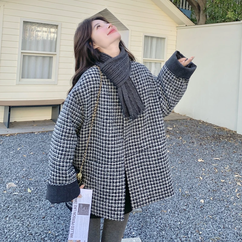 灰色小香风千鸟格羽绒内胆外套女2025冬季新款千金名媛风加厚上衣