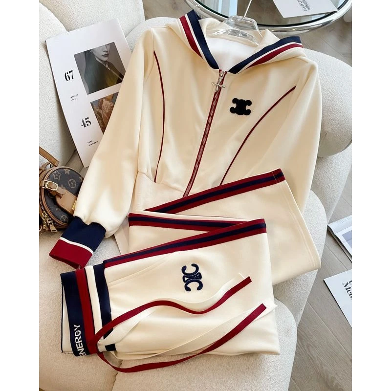 欧货品牌休闲运动套装女春秋新款加厚高级感连帽卫衣阔腿裤两件套