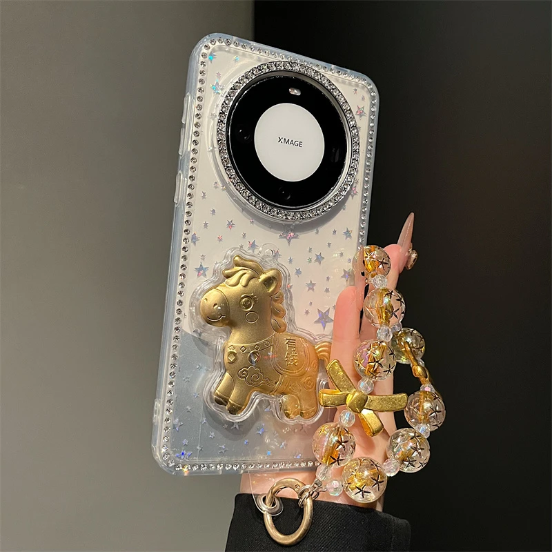 适用华为mate70pro+手机壳p80pro创意立体金色小马mate60男女款