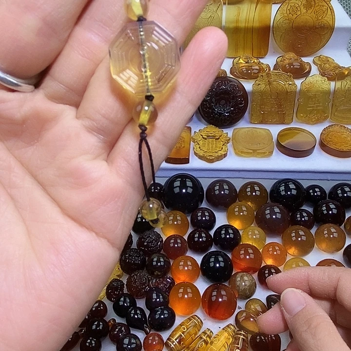 琥珀未镶嵌吊坠(不含链)天然缅甸琥珀金棕九宫八卦