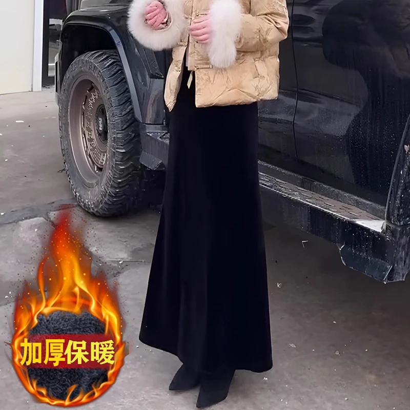 金丝绒半身裙女秋冬2025今年流行丝绒半裙长款拖地高腰显瘦a字裙