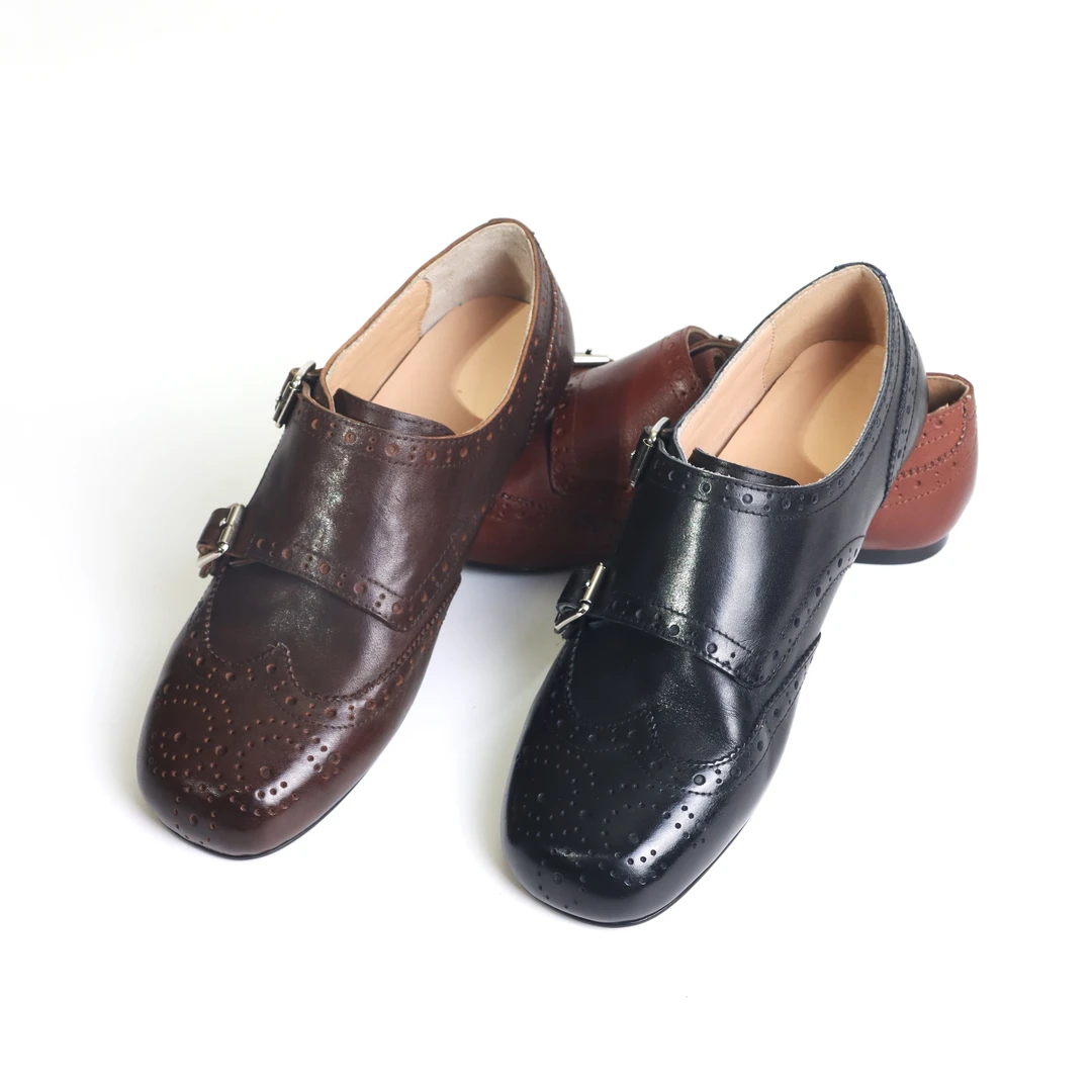 马皮版~皮带扣复古英伦风女乐福鞋手工鞋百搭布洛克小皮鞋6839-1