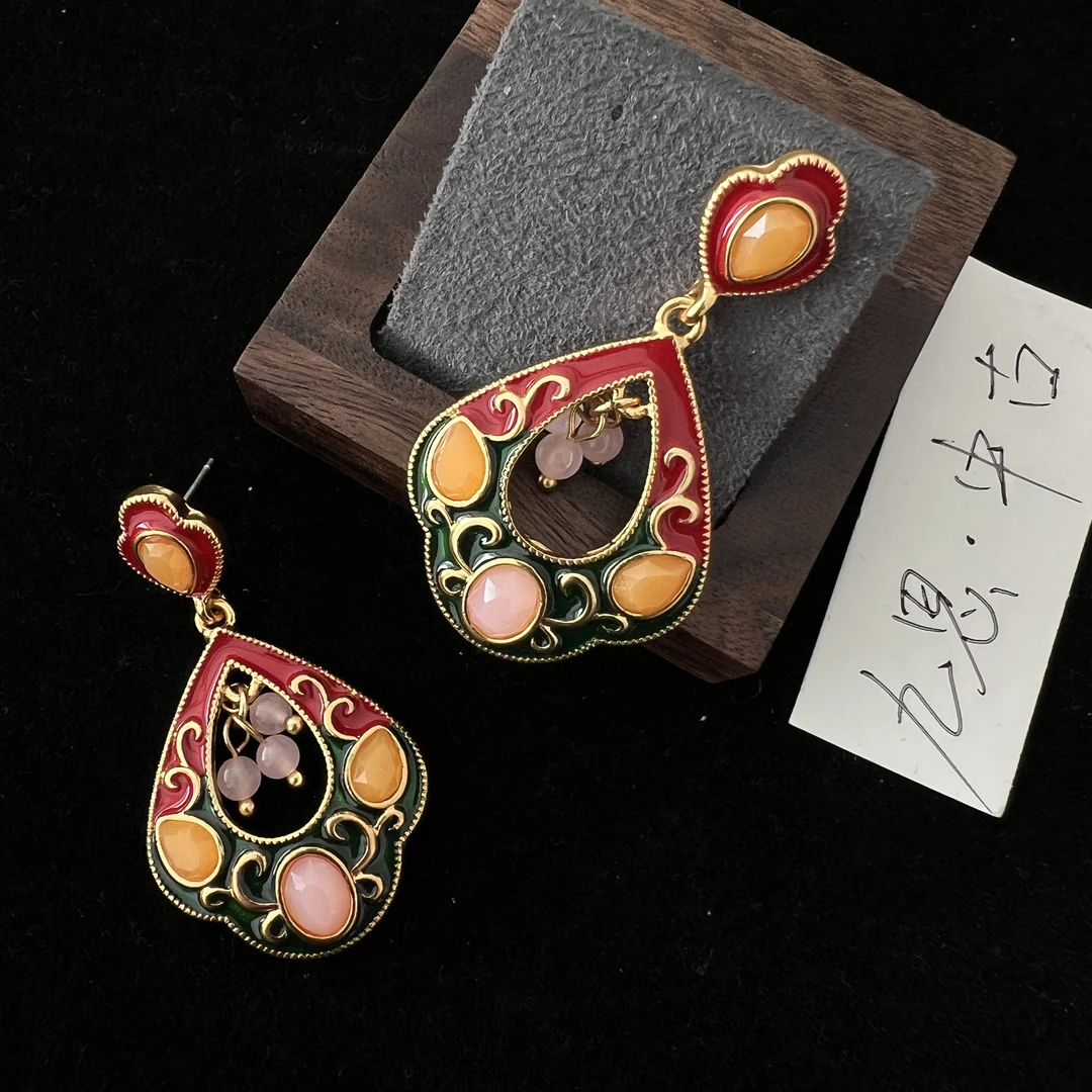 925银耳饰 传统高温珐琅七宝烧机制景泰蓝DIY饰品配件吊坠