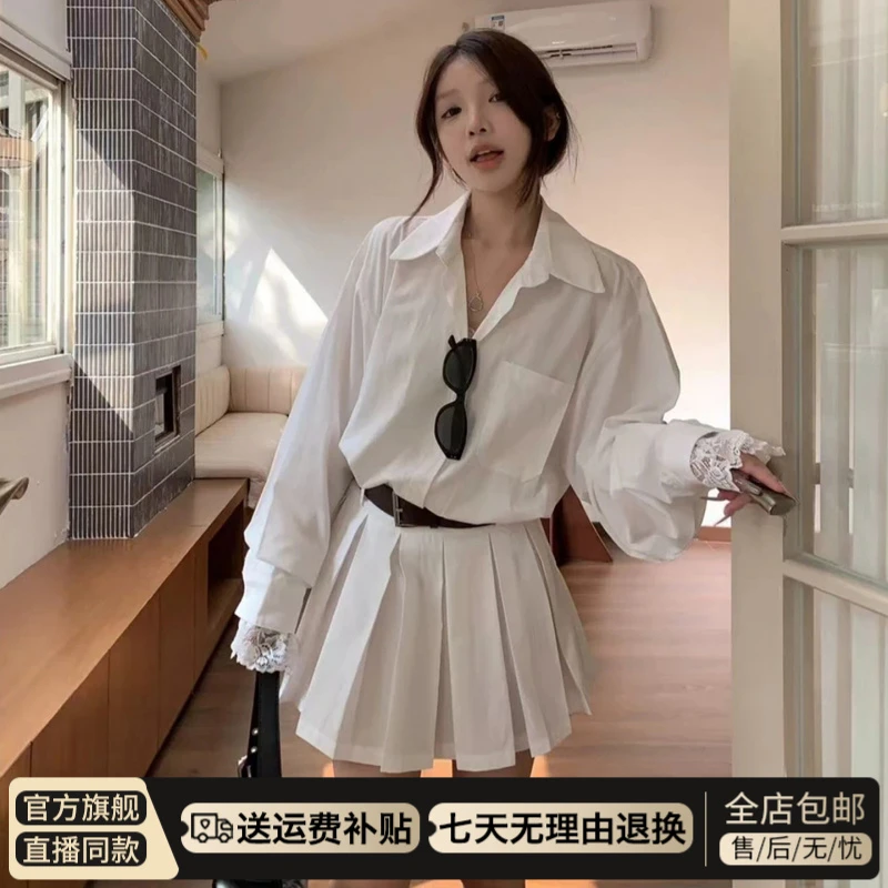 法式白色长袖衬衫连衣裙女早秋季2025新款爆款高级感收腰显瘦短裙