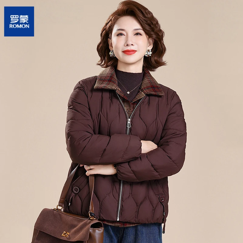 罗蒙妈妈冬装外套洋气大码新款中老年女秋冬休闲棉袄加厚保暖棉服
