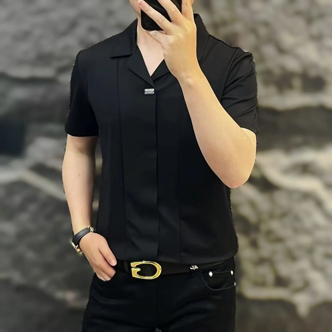 新款高端男士潮流百搭个性简约纯色短袖翻领休闲POLO衫