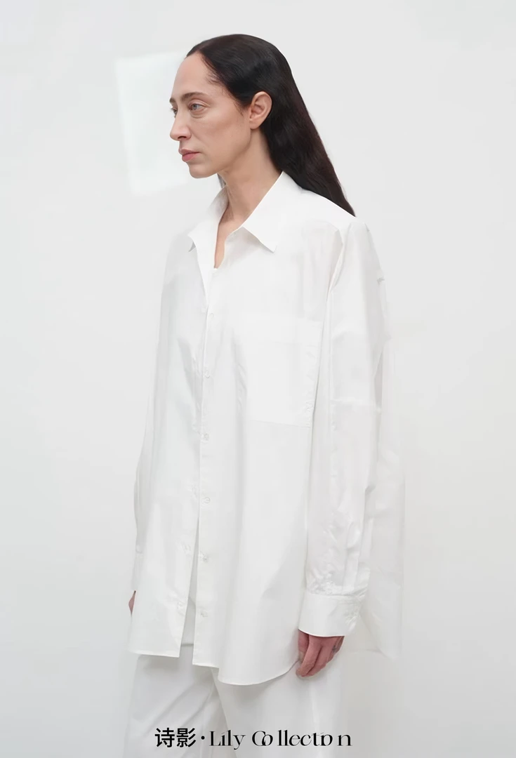 【伊顿公学】2025慵懒风百搭时尚简约大气设计感精致白色衬衫纯色女