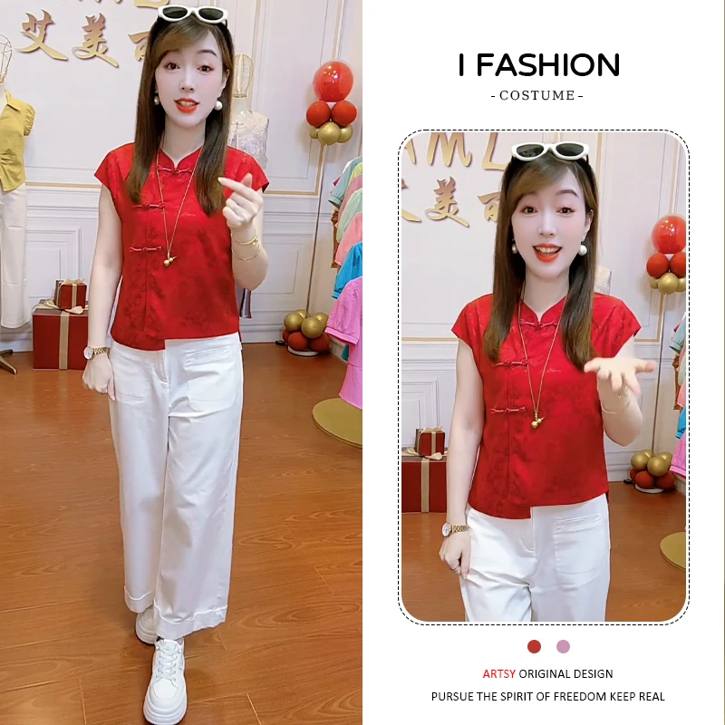 复古风轻奢气质短袖衬衫女2025夏季新款洋气显瘦百搭立领盘扣上衣