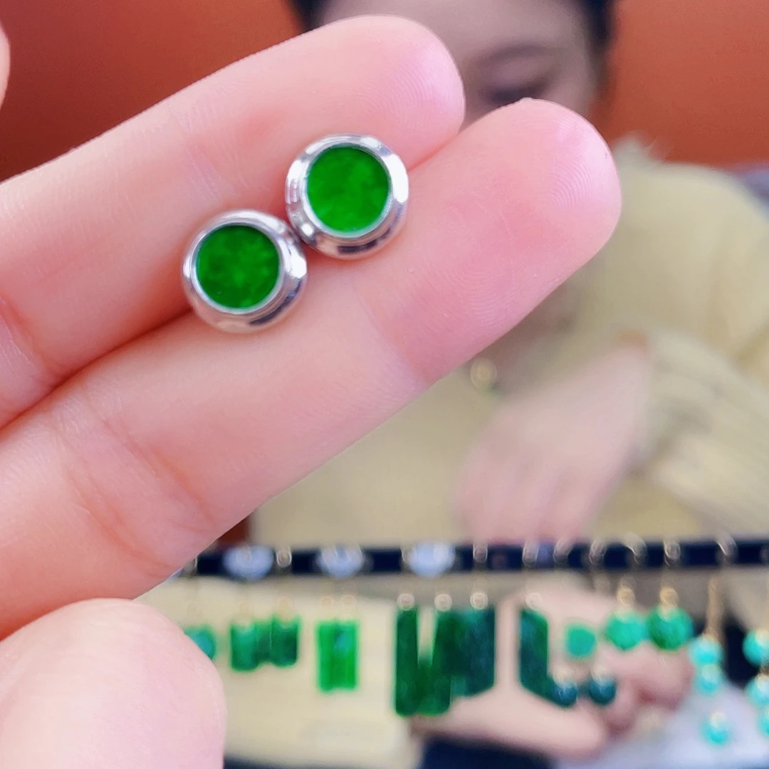 翡翠银S925镶嵌耳饰