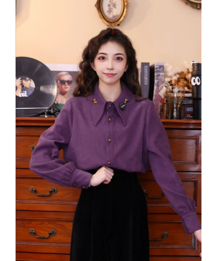 豆芽【丁香初语】港味复古时尚气质设计感长袖上衣03466