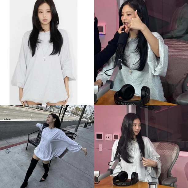 韩国新款jennie金智妮大码双层花苞短袖T恤女宽松休闲T恤裙