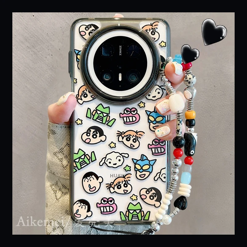 适用华为mate70pro+手机壳透明卡通可爱Mate60pro+小新合集链条女
