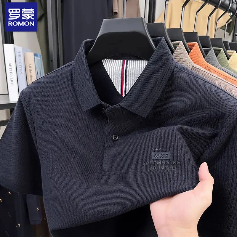 罗蒙夏季100%棉宽松男士短袖Polo衫商务休闲翻罗蒙夏季短袖Polo