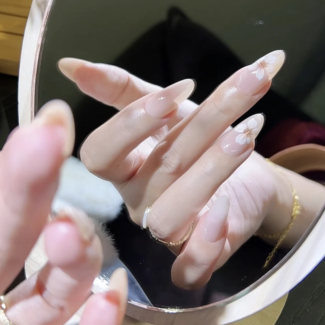 【山茶花】纯手绘水彩穿戴甲嬛嬛纯欲风国风花卉高级定制美甲贴片