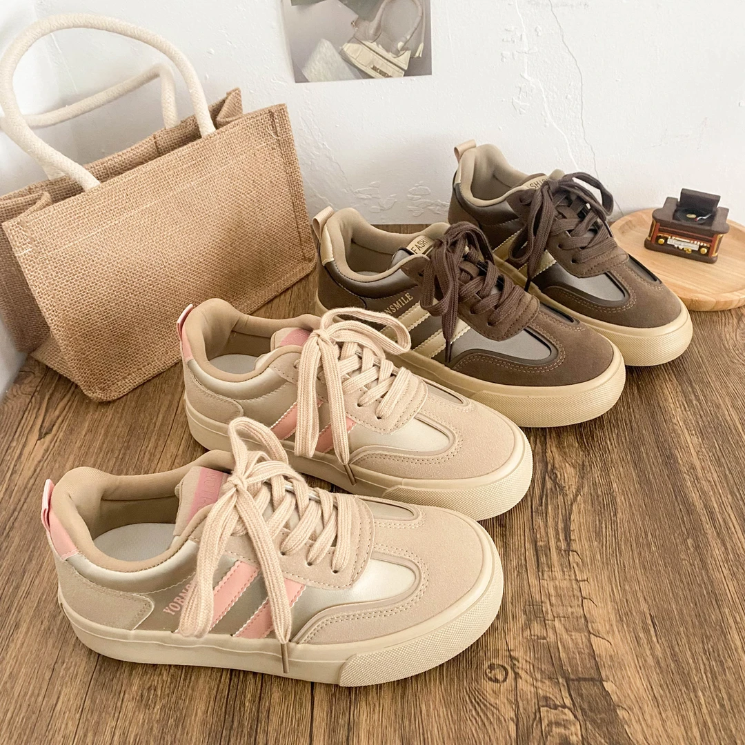 觅觅 粉色厚底板鞋女德训鞋港风chic复古平底2025新款休闲鞋ins潮
