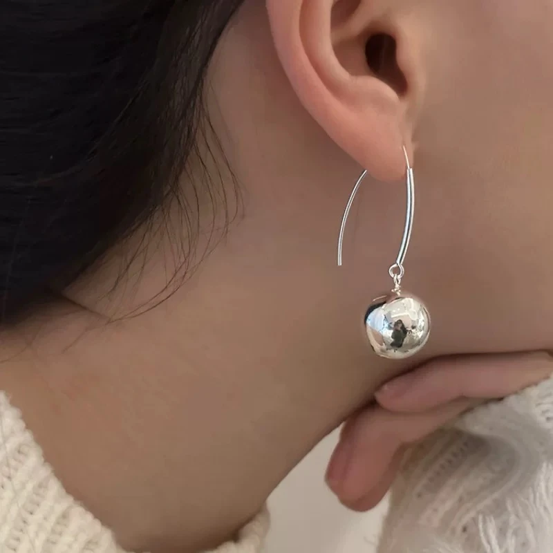 炙真银楼 足银耳饰 999足银耳坠女有球必应耳环气质冷淡风耳饰