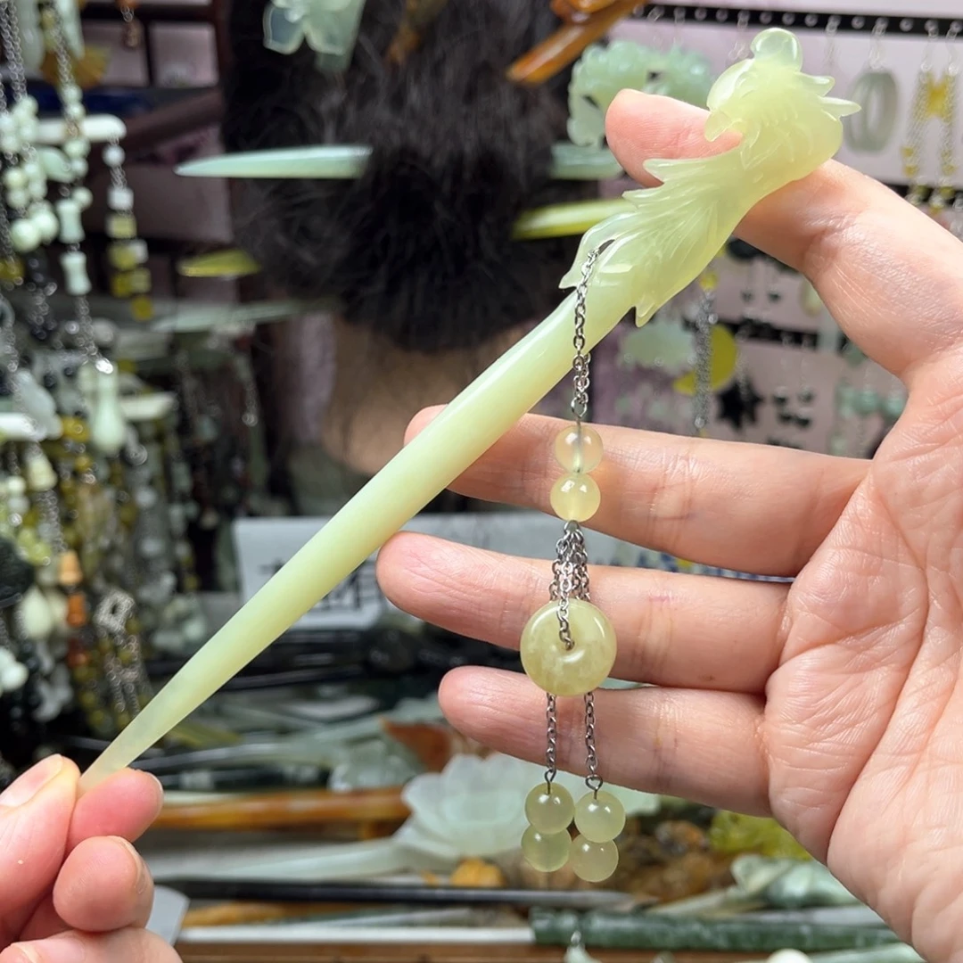 岫玉未镶嵌发饰长度18.5厘米