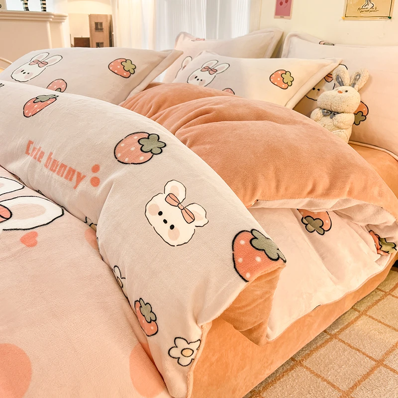 加厚牛奶绒四件套冬季双面绒保暖被套加厚珊瑚绒床笠床单款三件套