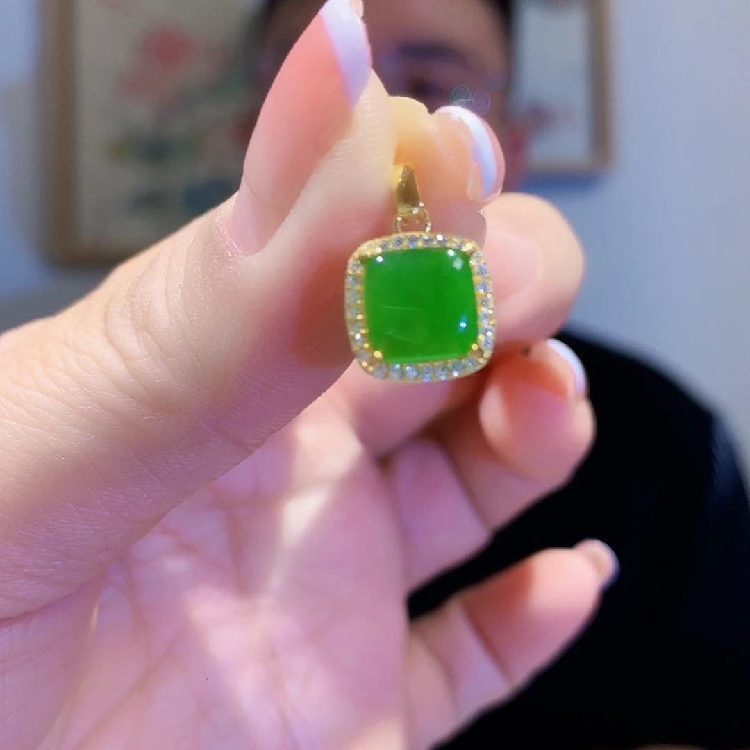 和田玉（碧玉）颈饰银S925镀金镶嵌