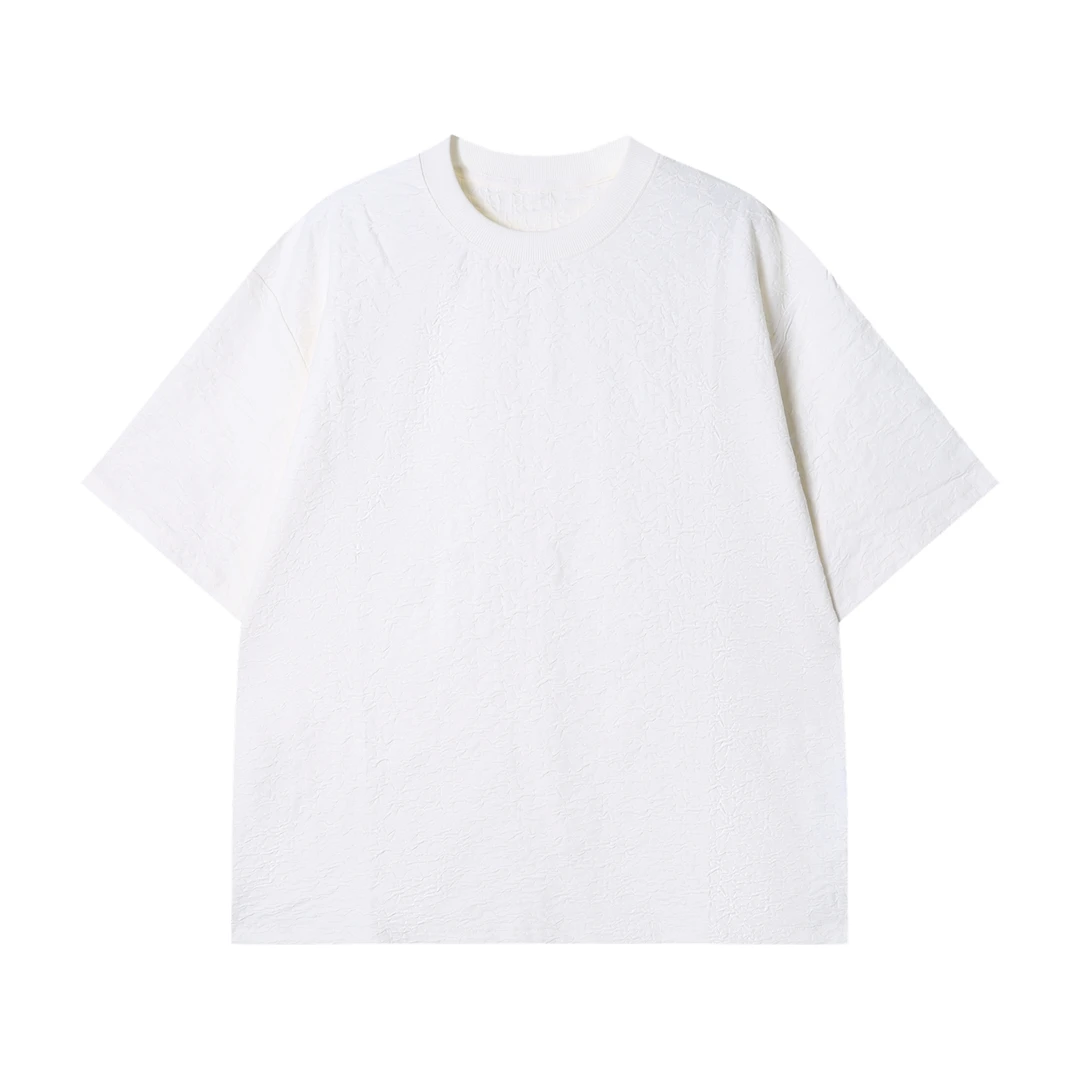 夏季高级感新款潮牌纯色肌理感圆领短袖T恤休闲百搭简约宽松上衣