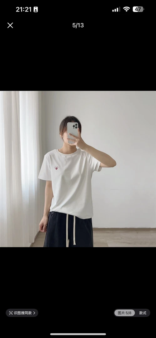 太后刺绣短袖常规休闲风圆领纯色T恤速干简约时尚健身