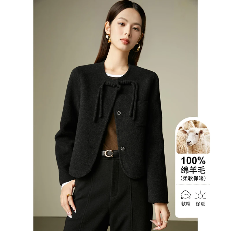 晚白新款双面呢气质亲肤保暖外套新中式盘扣全大衣女24060406
