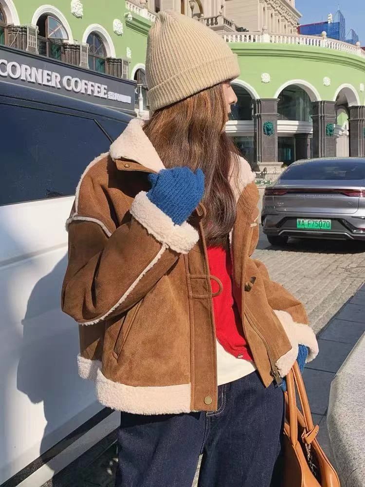 那简家 741【现货】冬季新款皮毛一体加绒加厚保暖外套