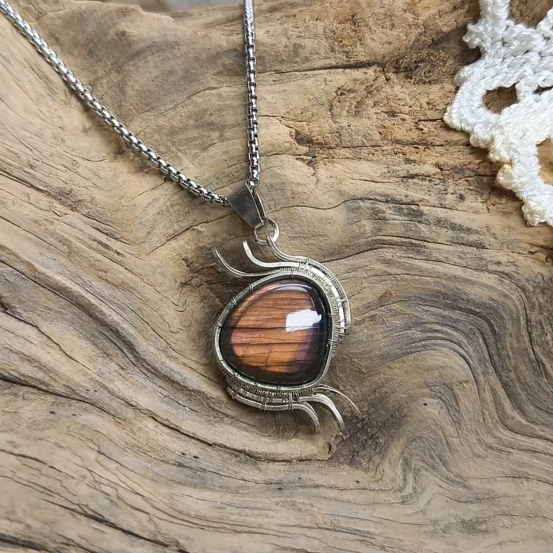 月光石/天河石/长石（处理）纯手工制做白铜个性吊坠90