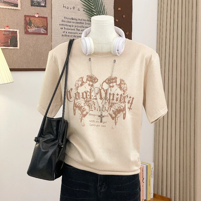 特大码300斤美式复古字母印花短袖t恤女夏季新款宽松显瘦短款上衣