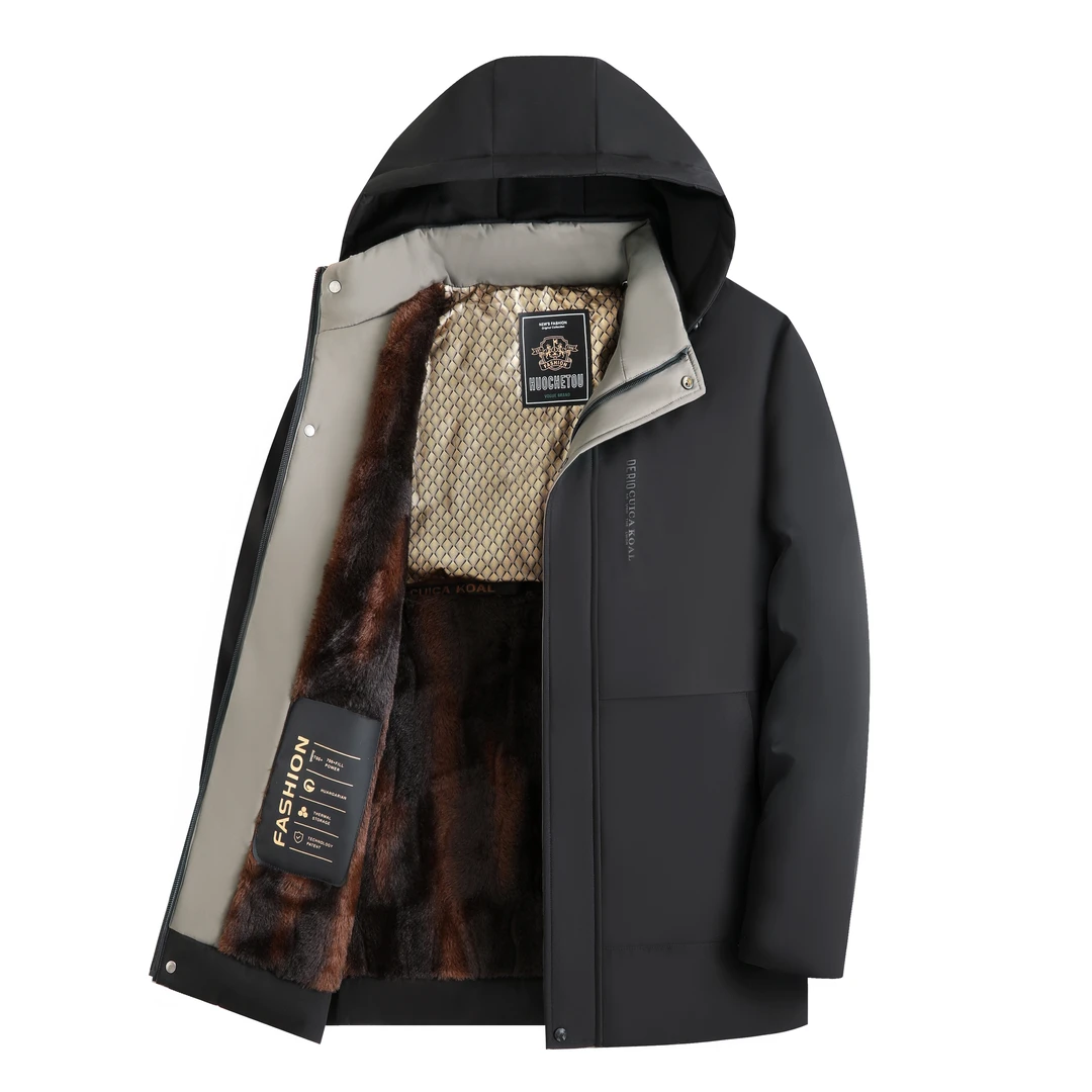 冬季保暖男士毛绒内里棉服休闲时尚连帽防风户外男棉服